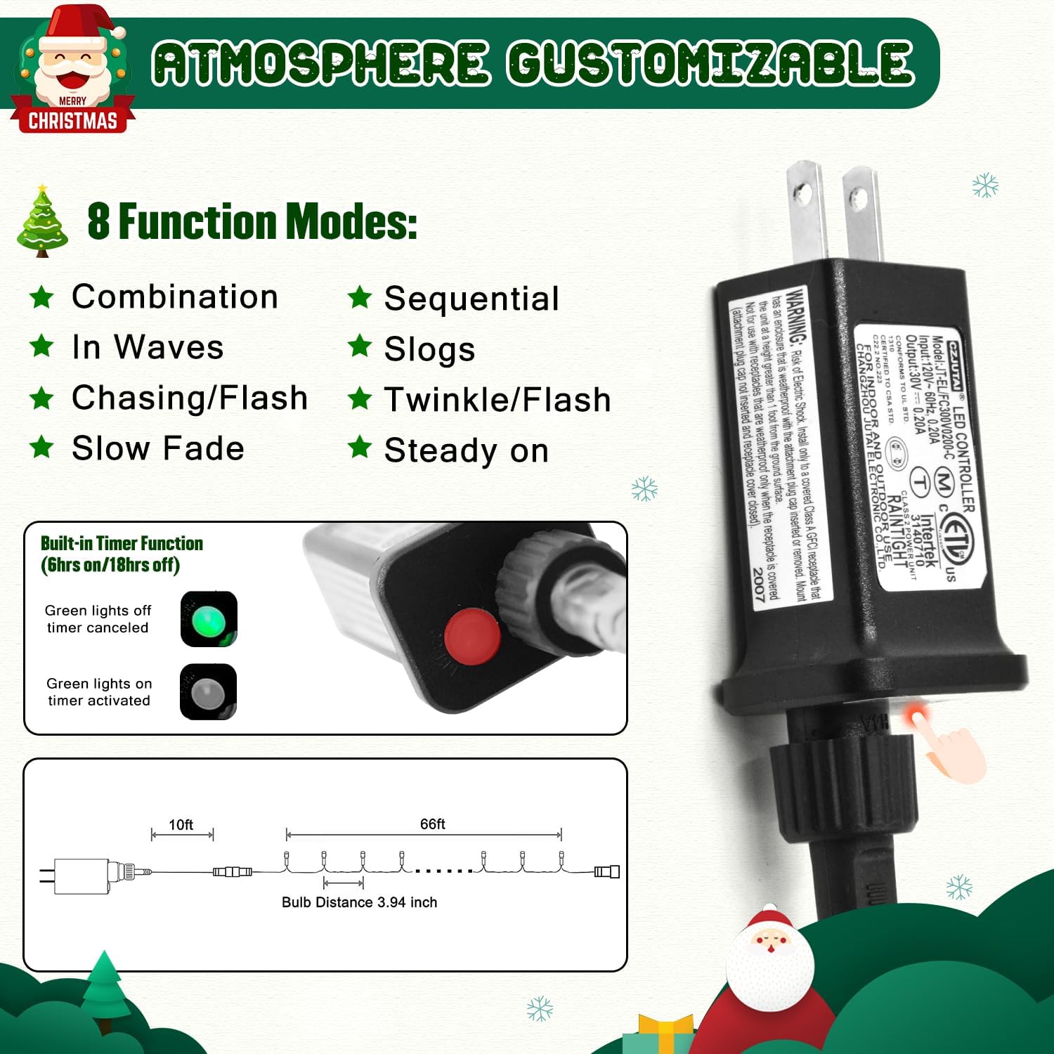 JMEXSUSS 8 Mode Fairy Lights – Year-Round Ambient Bedroom Perimeter Lighting, 200 LED Warm White on Green Wire