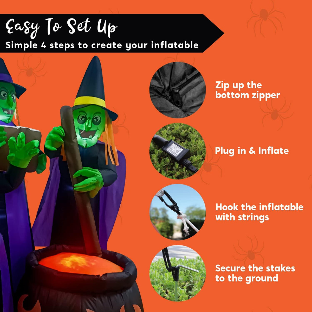 Joiedomi 6FT Halloween Blow Up Witch Cauldron Yard Decoration – Smokeless Flame Effect Inflatable for Pet-Safe Indoor Outdoor Halloween Night