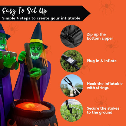 Joiedomi 6FT Halloween Blow Up Witch Cauldron Yard Decoration – Smokeless Flame Effect Inflatable for Pet-Safe Indoor Outdoor Halloween Night