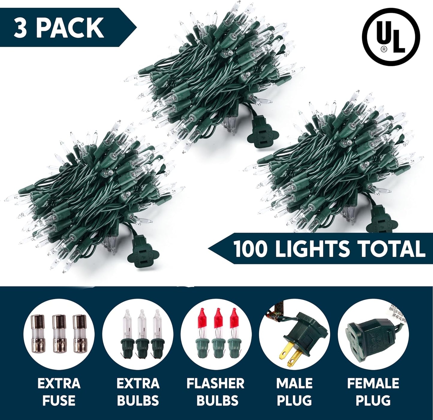 Joiedomi Heavy-Duty Outdoor Christmas Lights – 300 Mini Bulbs on Green Wire for Pergola, Gazebo, and Long Driveway Lighting, Connect Up to 5 Sets