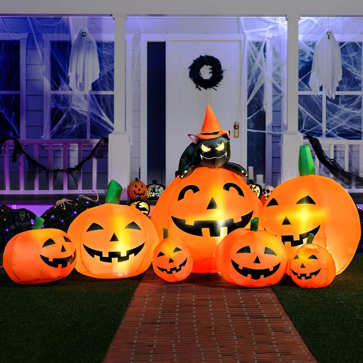 Joiedomi Safe Outdoor Halloween Inflatables 7FT Pumpkin – Reinforced Seams and Certified Plug for Nighttime Yard Use