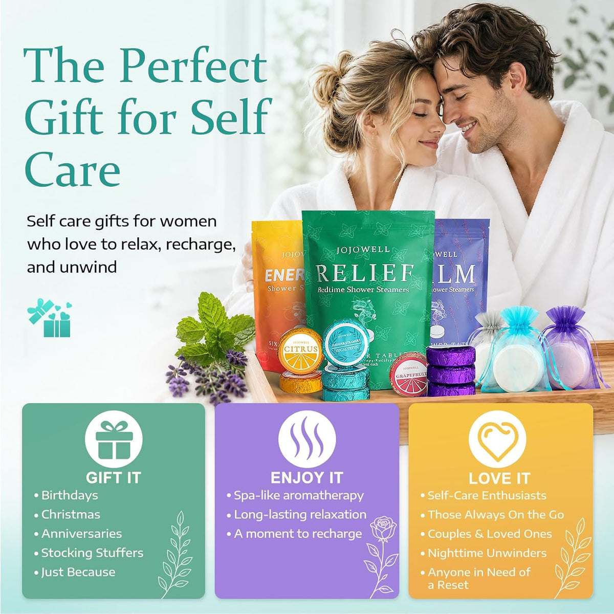 JoJowell Shower Steamers – Last-Minute Holiday Gift for Female Friends, Pre-Packaged Relaxation Set