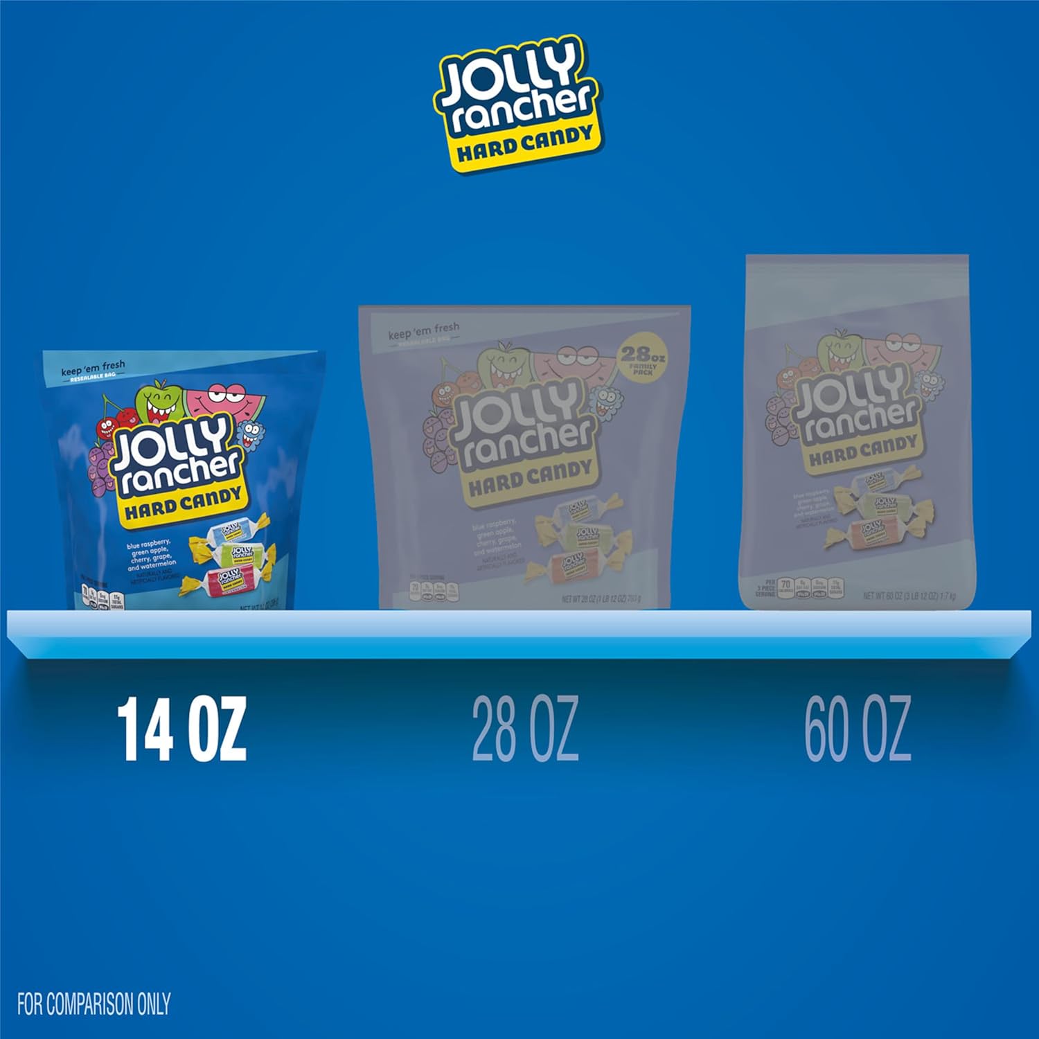 JOLLY RANCHER Assorted Fruit Hard Candy Resealable Bag, Nostalgic Stocking Stuffer and Holiday Candy Dish Gift, 14 oz