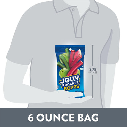 JOLLY RANCHER Ropes Watermelon and Green Apple Flavored Chewy Candy for Trick-or-Treat Bowls, Easter Baskets, and Kids' Snack Packs, 6 oz