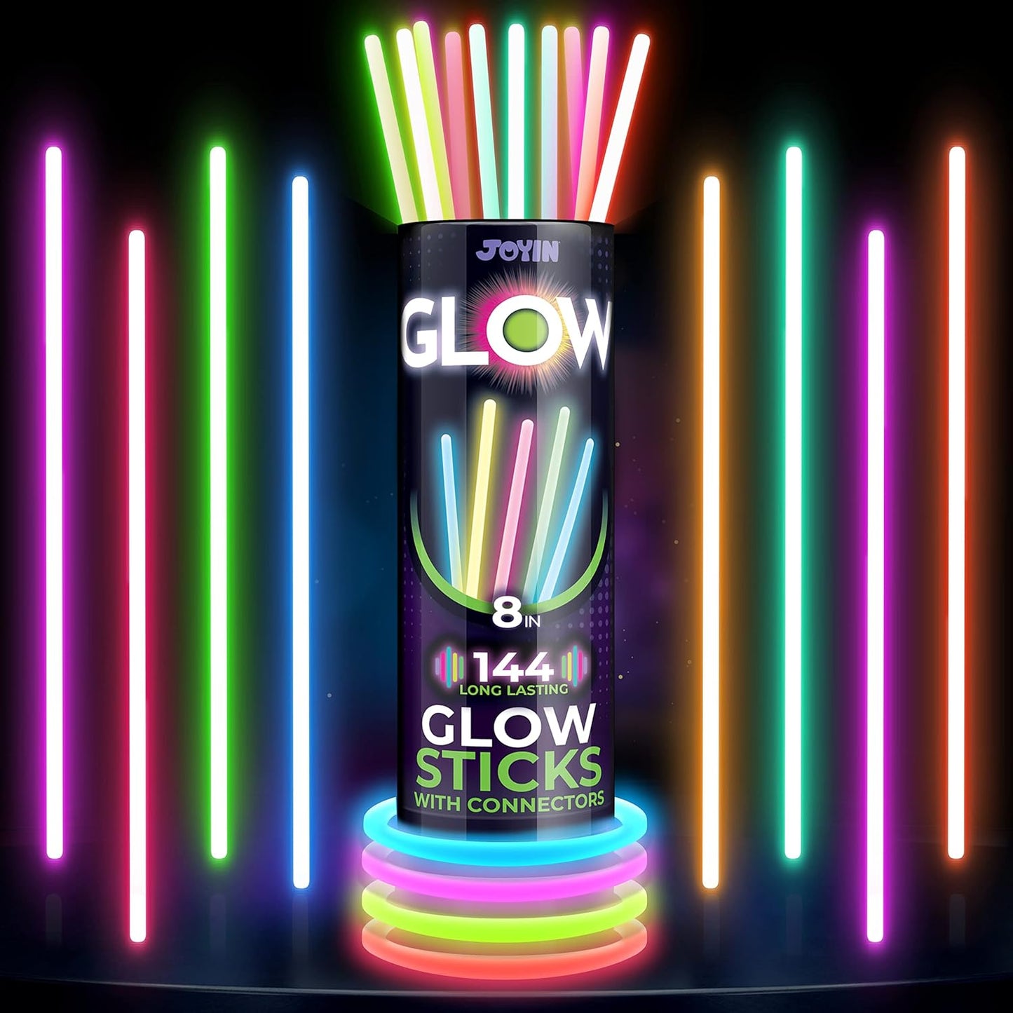 JOYIN 144 Pcs 8" Glowsticks – Child-Safe Glow Sticks for Birthday Party Favors, Halloween Night, and Classroom Celebrations