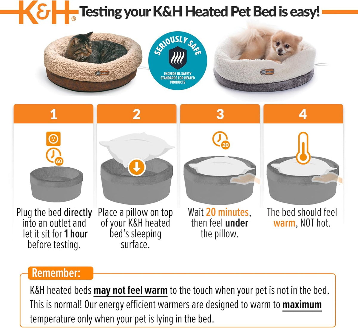 K&H Heated Cat Bed with Pet-Activated Smart Thermostat – Safe Warmth for Multi-Pet Households