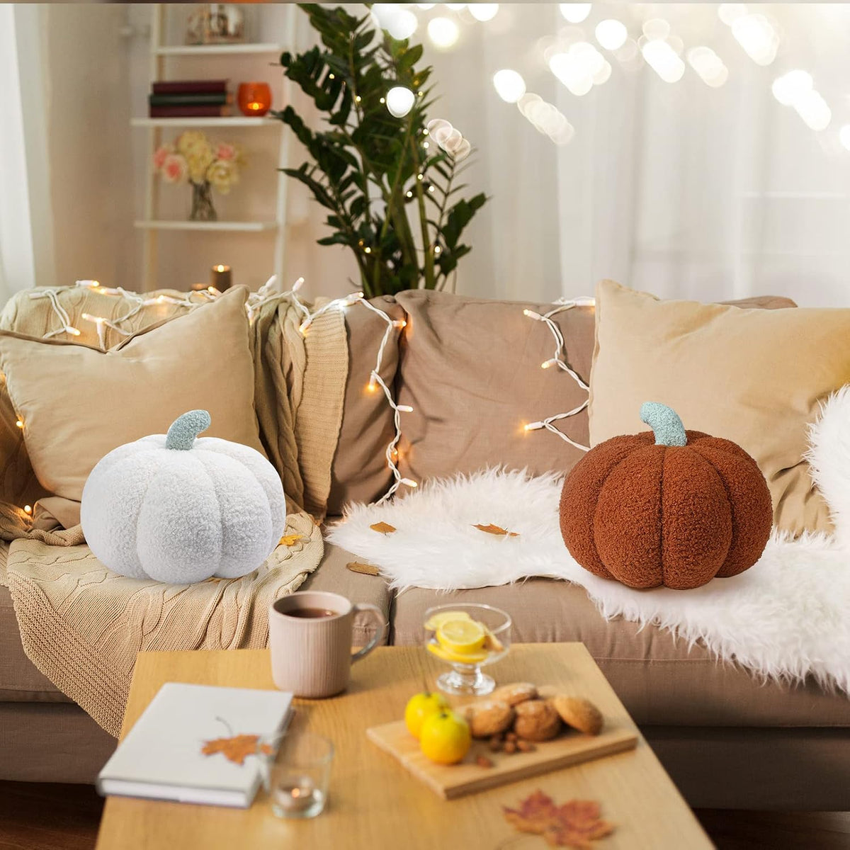 Kajaia Sculpted Pumpkin Cushion Set, Ready-to-Give Fall Housewarming Present for Coworkers and Neighbors