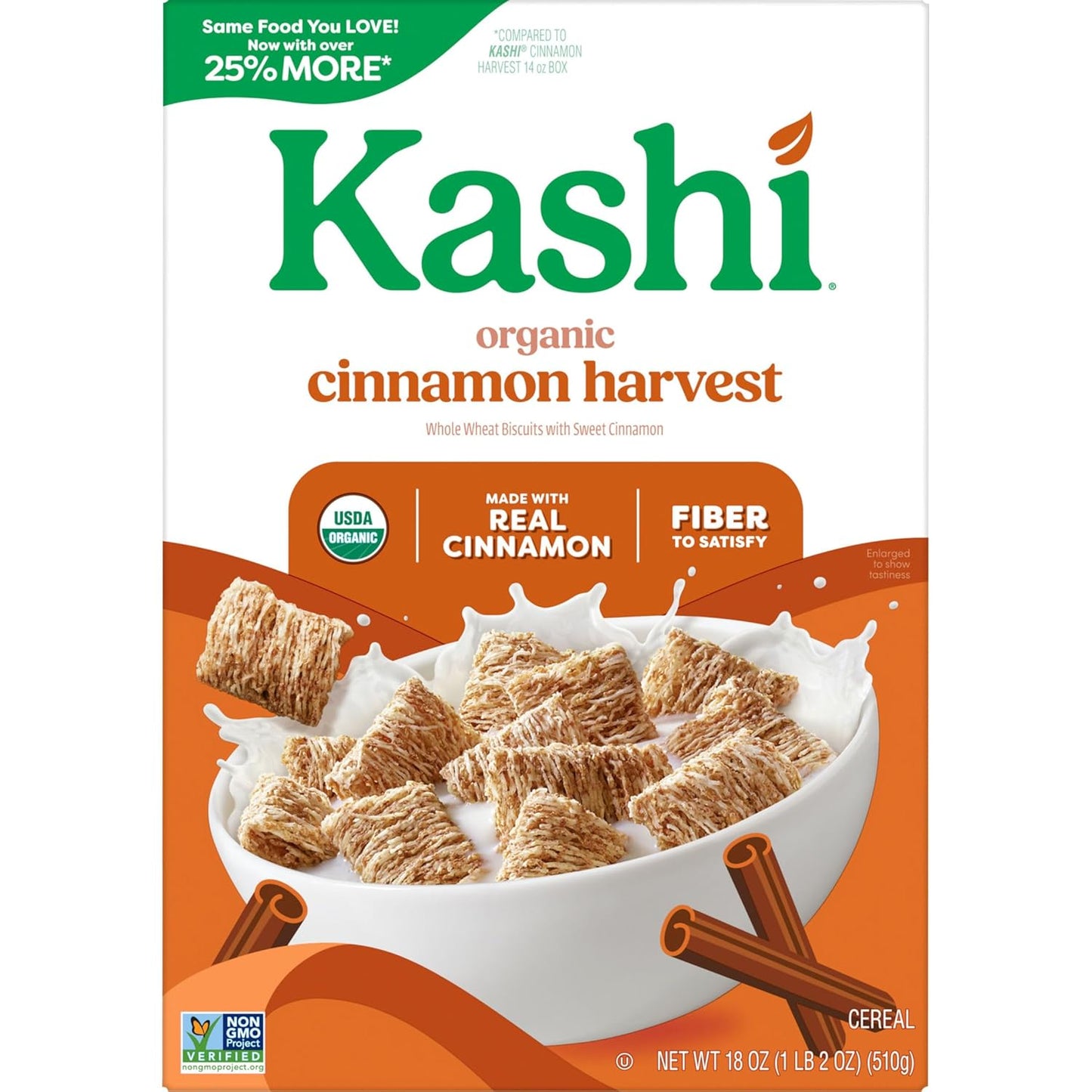 Kashi Organic Cinnamon Harvest Cereal – Low-Sugar High-Protein Breakfast for Clean Eating and Energy, 18oz Box