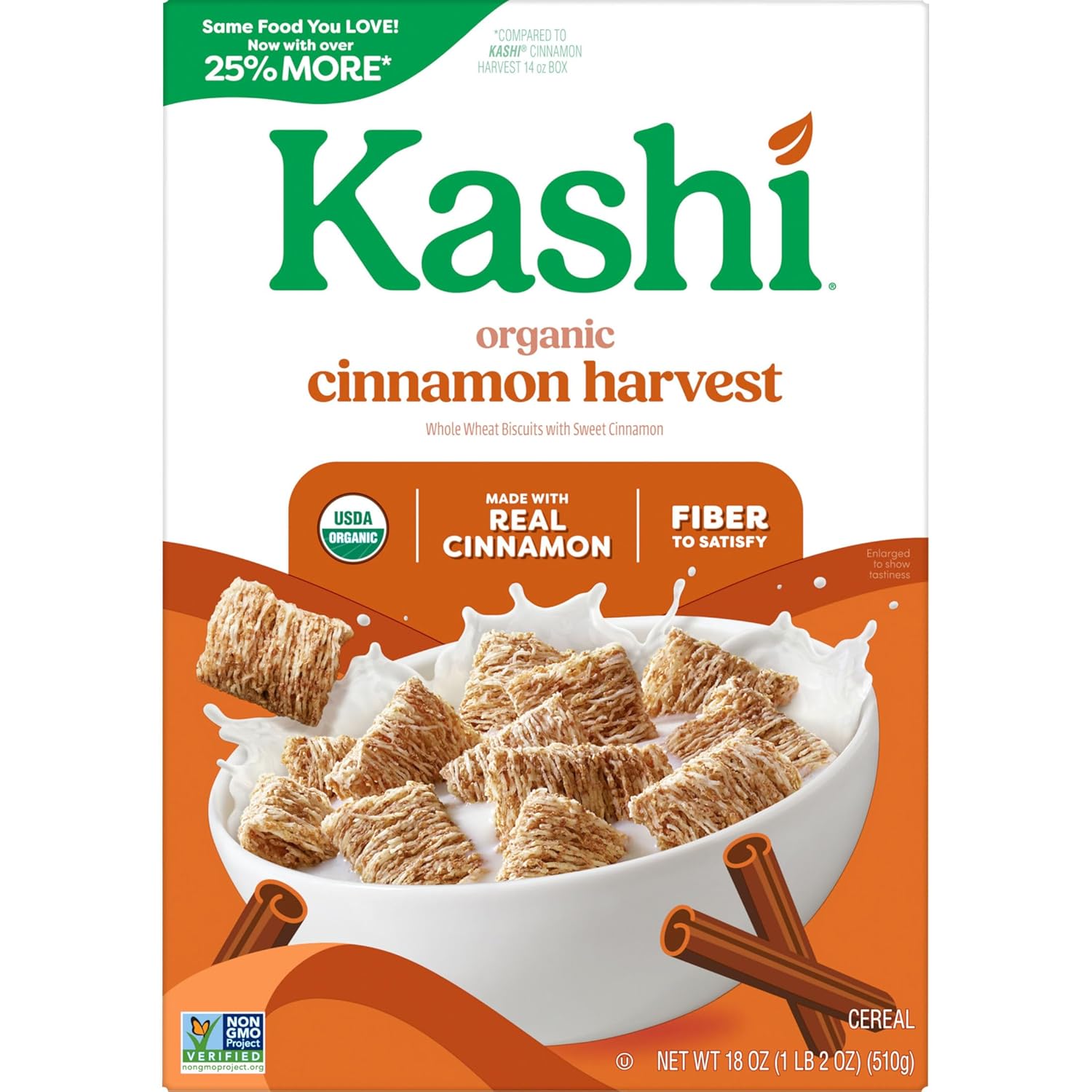Kashi Organic Cinnamon Harvest Cereal – Low-Sugar High-Protein Breakfast for Clean Eating and Energy, 18oz Box