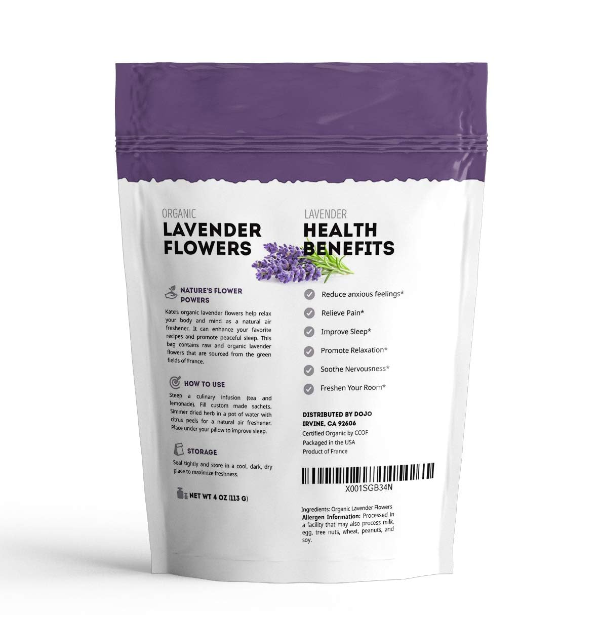Kate Naturals Dried Lavender Buds – Fragrant Bedroom and Living Room Decor in a Resealable Aroma Bag