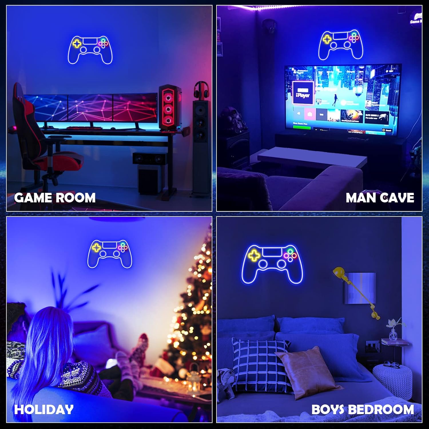 Kavaas Gamer Neon Sign – Safe Cool to Touch LED Light for Kids Bedroom and Playroom, Gamepad Wall Decor