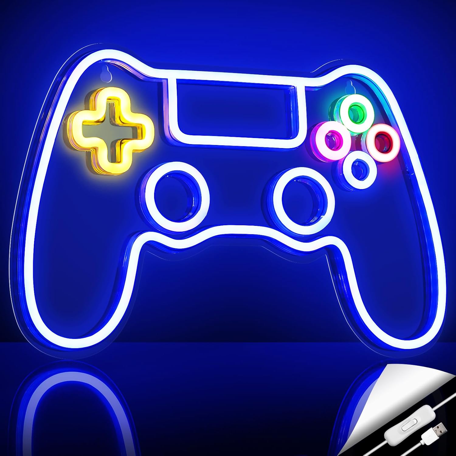 Kavaas Gamer Neon Sign – Safe Cool to Touch LED Light for Kids Bedroom and Playroom, Gamepad Wall Decor