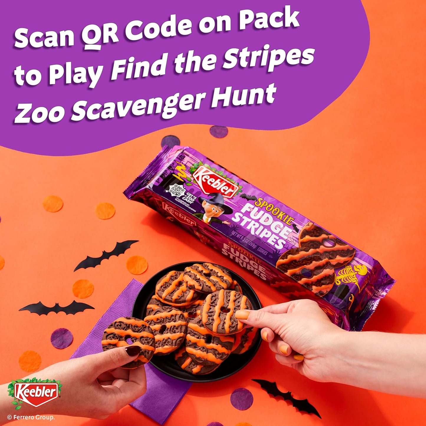 Keebler Spookie Fudge Stripes Cookies – Halloween Party Treat for Kids' Tables and Classroom Goodie Bags, 9.5 oz