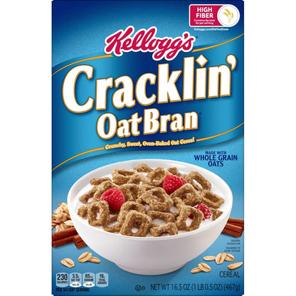 Kellogg's Cracklin' Oat Bran Breakfast Cereal, Fiber Cereal, Family Cereal, Original (3 Boxes) – Hostess Gift for Housewarmings and Holiday Visits
