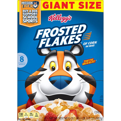 Kellogg's Frosted Flakes Cereal, 28.5 oz Giant Size, Fat-Free Breakfast Cereal for Health-Conscious Office and Dorm Snackers