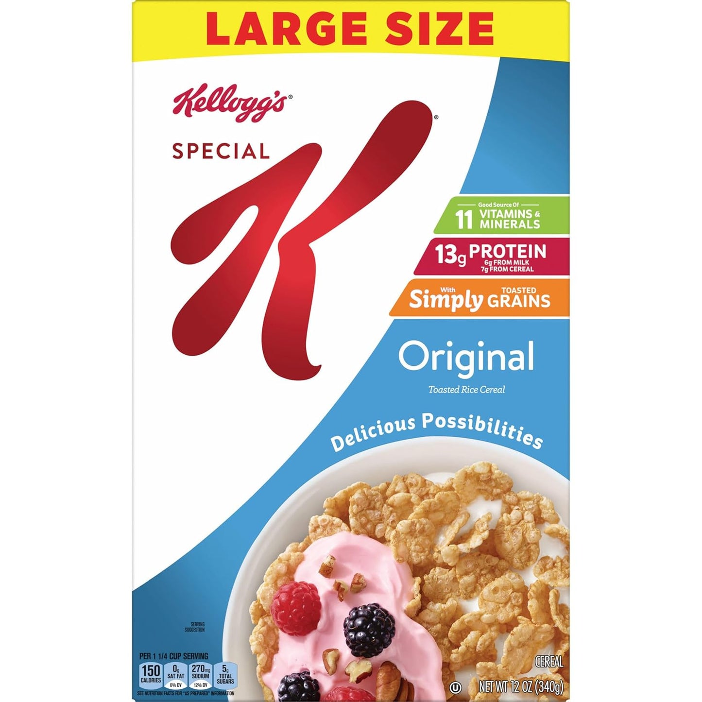 Kellogg's Special K Original Cereal – Fast Office Desk Snack for Busy Professionals, No-Prep RTE Cereal in a 12oz Box
