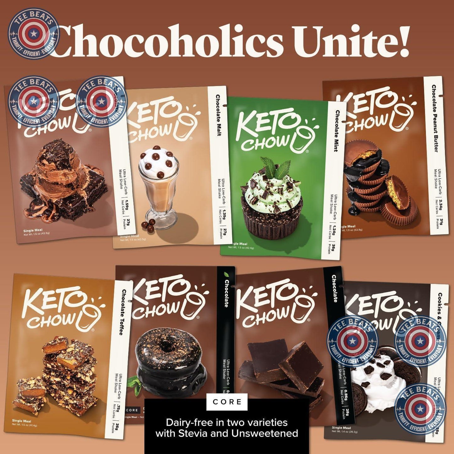 Keto Chow Chocolate Toffee Shake Powder – Quick Keto Meal Replacement for Focused Home Office Workdays