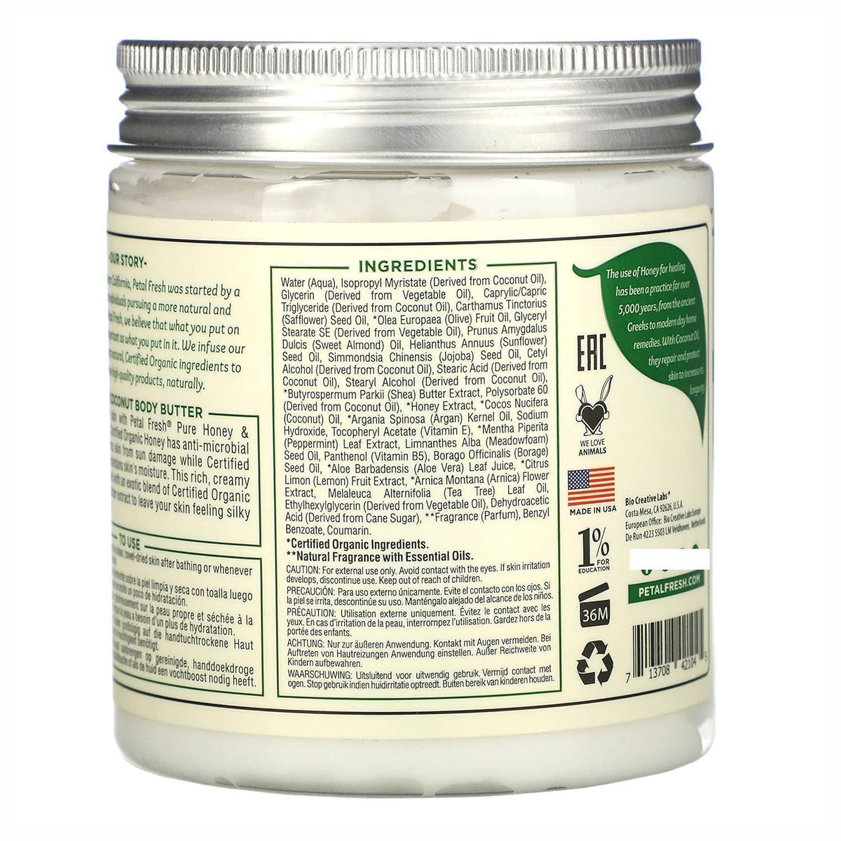 key ingredients: honey, coconut oil, certified organic argan oil, shea butter extract