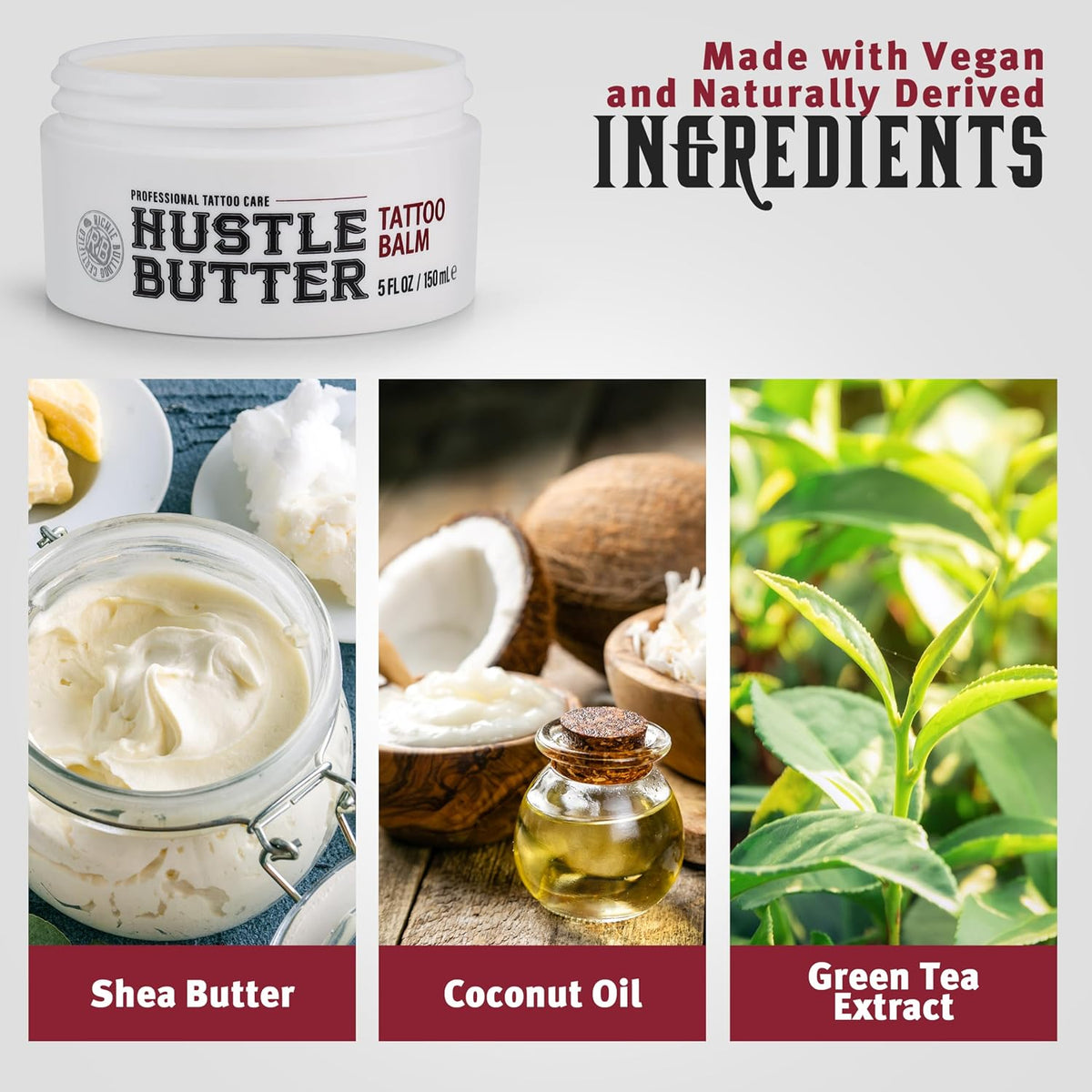 key ingredients: shea butter, coconut oil, mango seed butter, green tea extract