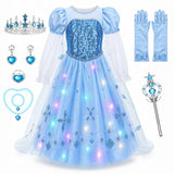 Meland Princess Costume Set – Child-Friendly Pretend Play Outfit for Girls Ages 3-10, Light-Up Wig with Comfortable Fit