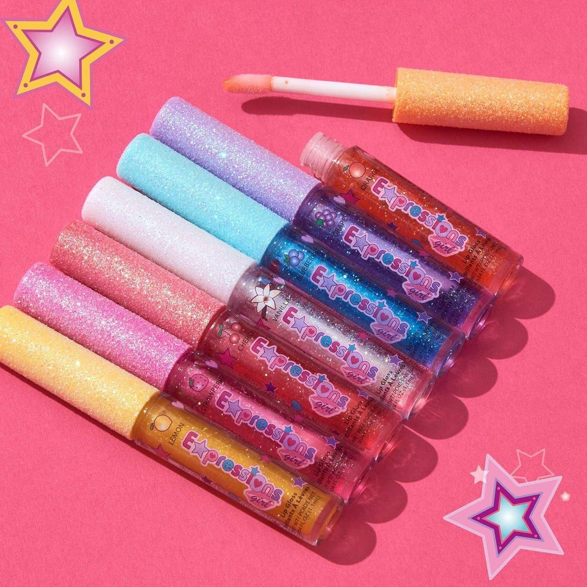 Kid-Safe Lip Gloss - 7pc Non-Toxic Fruity Scented Set for Sensitive Skin, Glitter Finish
