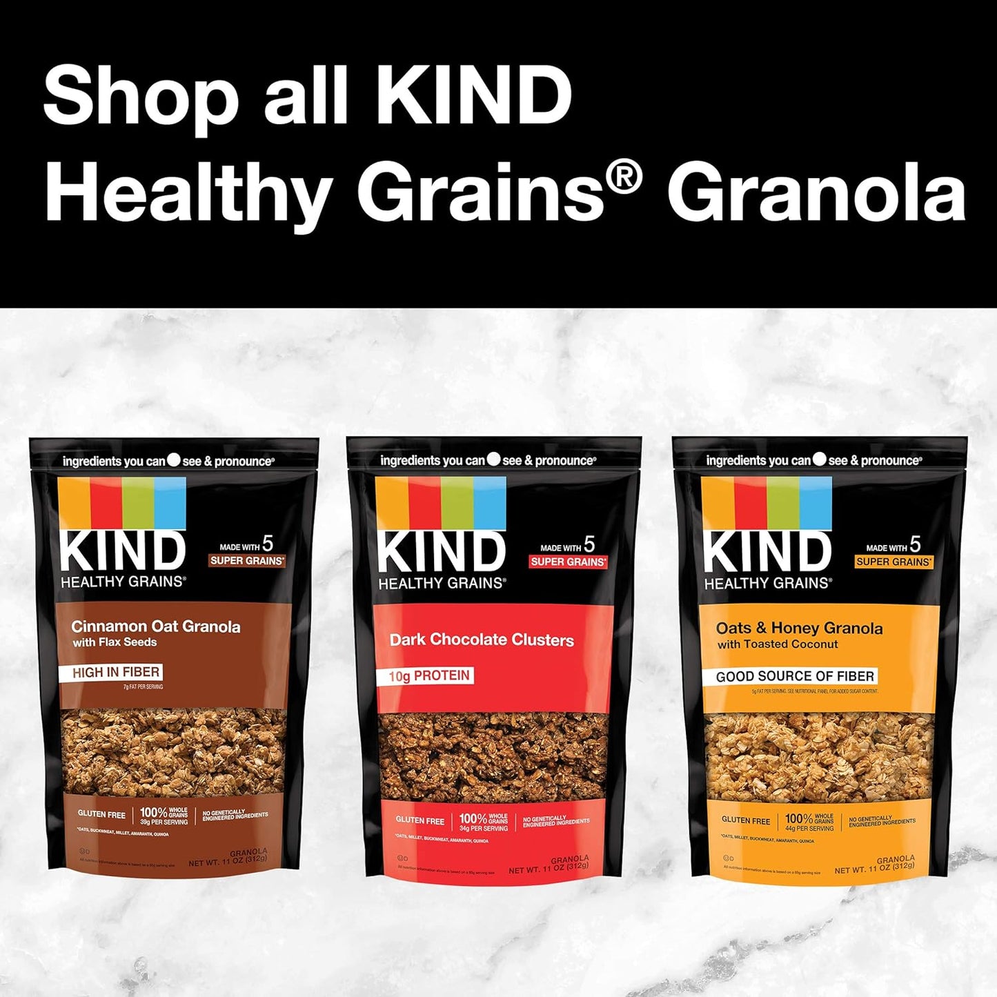 KIND Healthy Grains Dark Chocolate Granola – Gluten Free Lunch Box Snack for School, Resealable Bag for Freshness