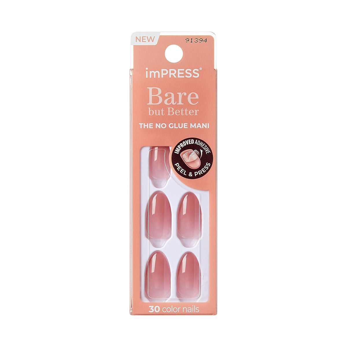 KISS imPRESS No Glue Press On Nails – Serenity Medium Pink for the Curated Vanity, Crafted Almond Nude Manicure