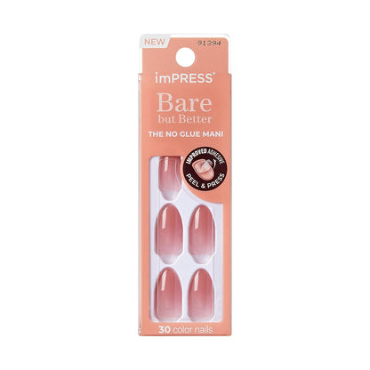 KISS imPRESS No Glue Press On Nails – Serenity Medium Pink for the Curated Vanity, Crafted Almond Nude Manicure