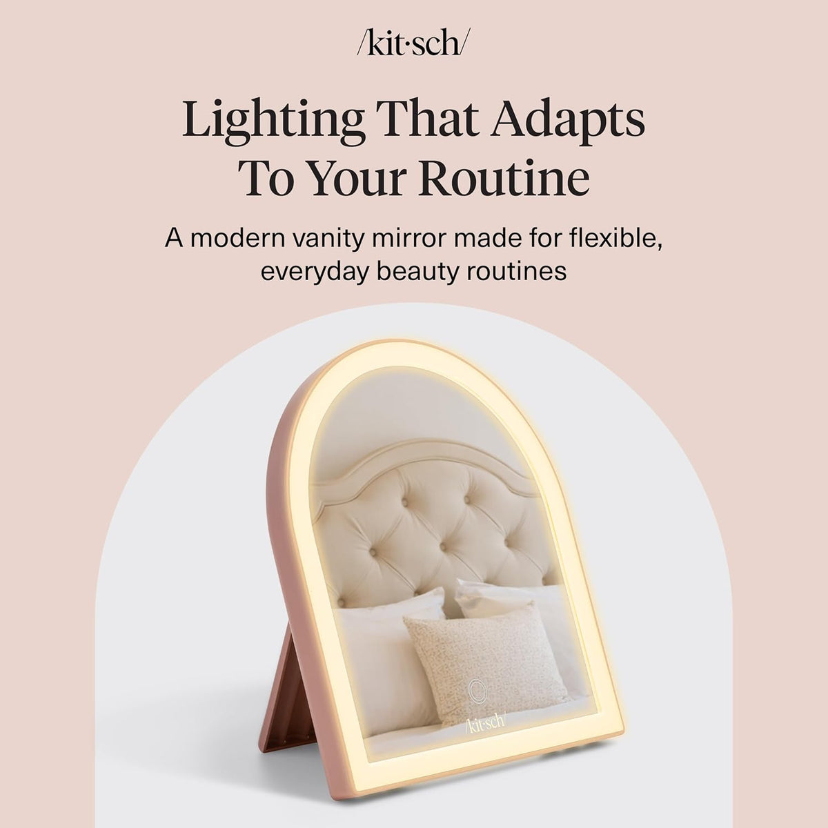 Kitsch Arch Vanity Mirror – Uncluttered Desk Accessory with Cordless LED Design, Clean-Lined Minimalist Mirror