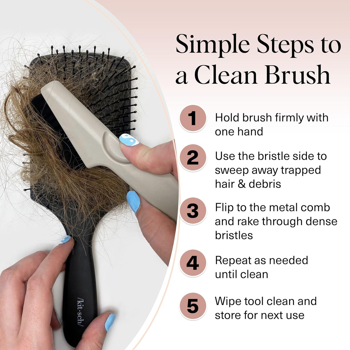 Kitsch Brush Cleaning Tool – Mindful Vanity Essential for Bedtime Beauty Routine, Stress-Free Hair Care