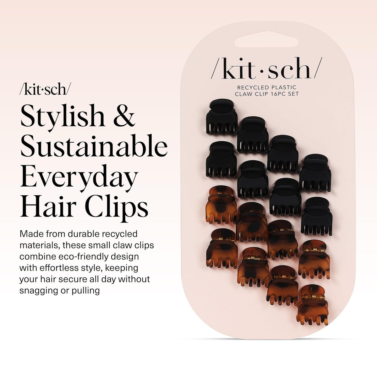 Kitsch Mini Claw Clips – Parent-Approved Hair Clips for Children's Fine Hair, Lightweight Tortoise and Black Set