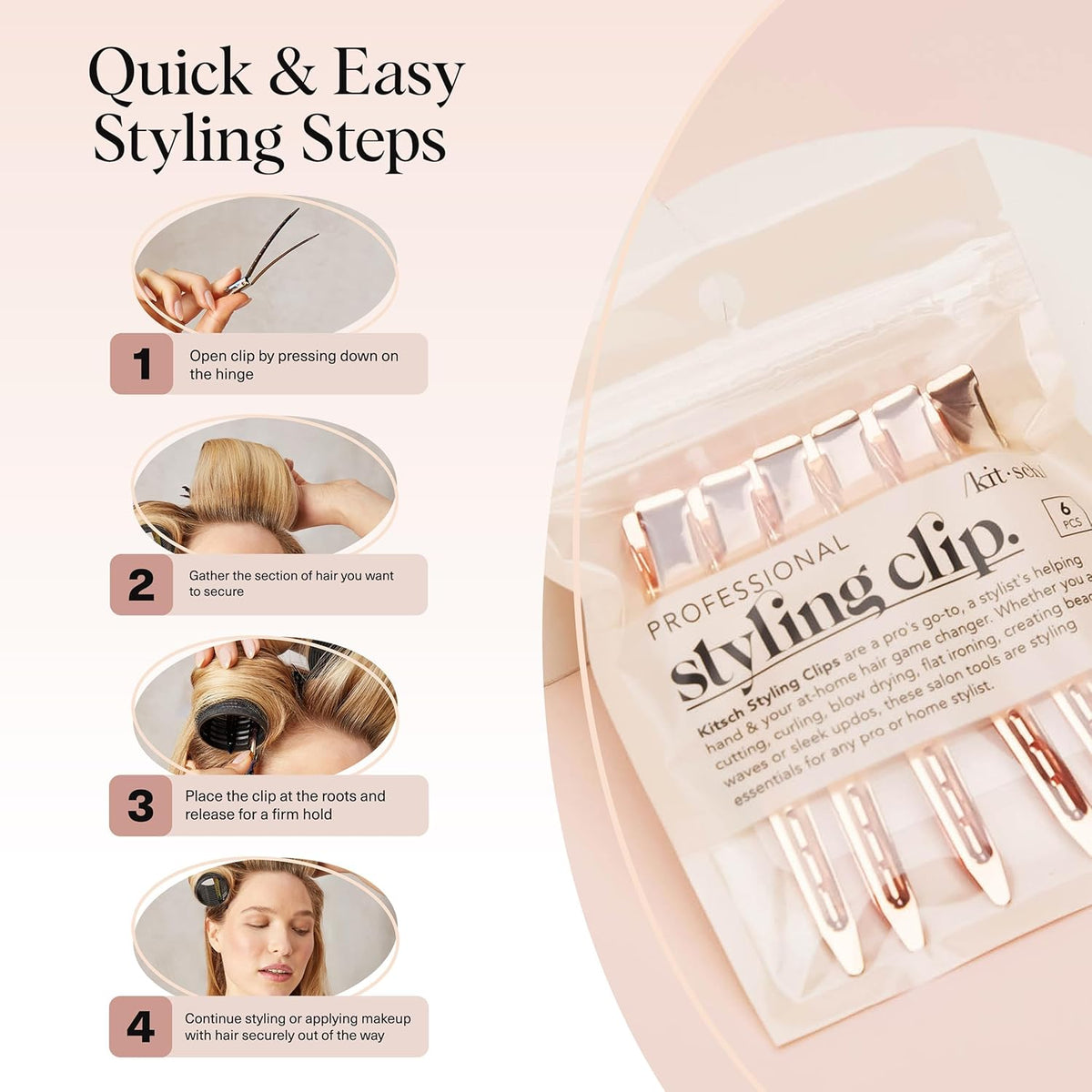 Kitsch Rose Gold Hair Sectioning Clips – High-End Salon-Grade Styling Tool for the Luxury Bathroom
