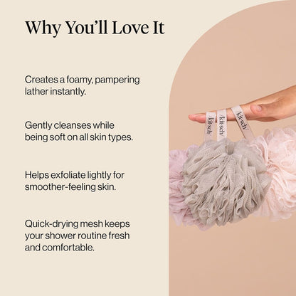 Kitsch Shower Loofah – Effortless Quick-Drying Shower Sponge for Minimalist Storage
