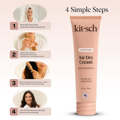 Kitsch Smoothing Air Dry Cream – Heat-Free Alternative to Flat Irons, Safe Styling for Thin Hair