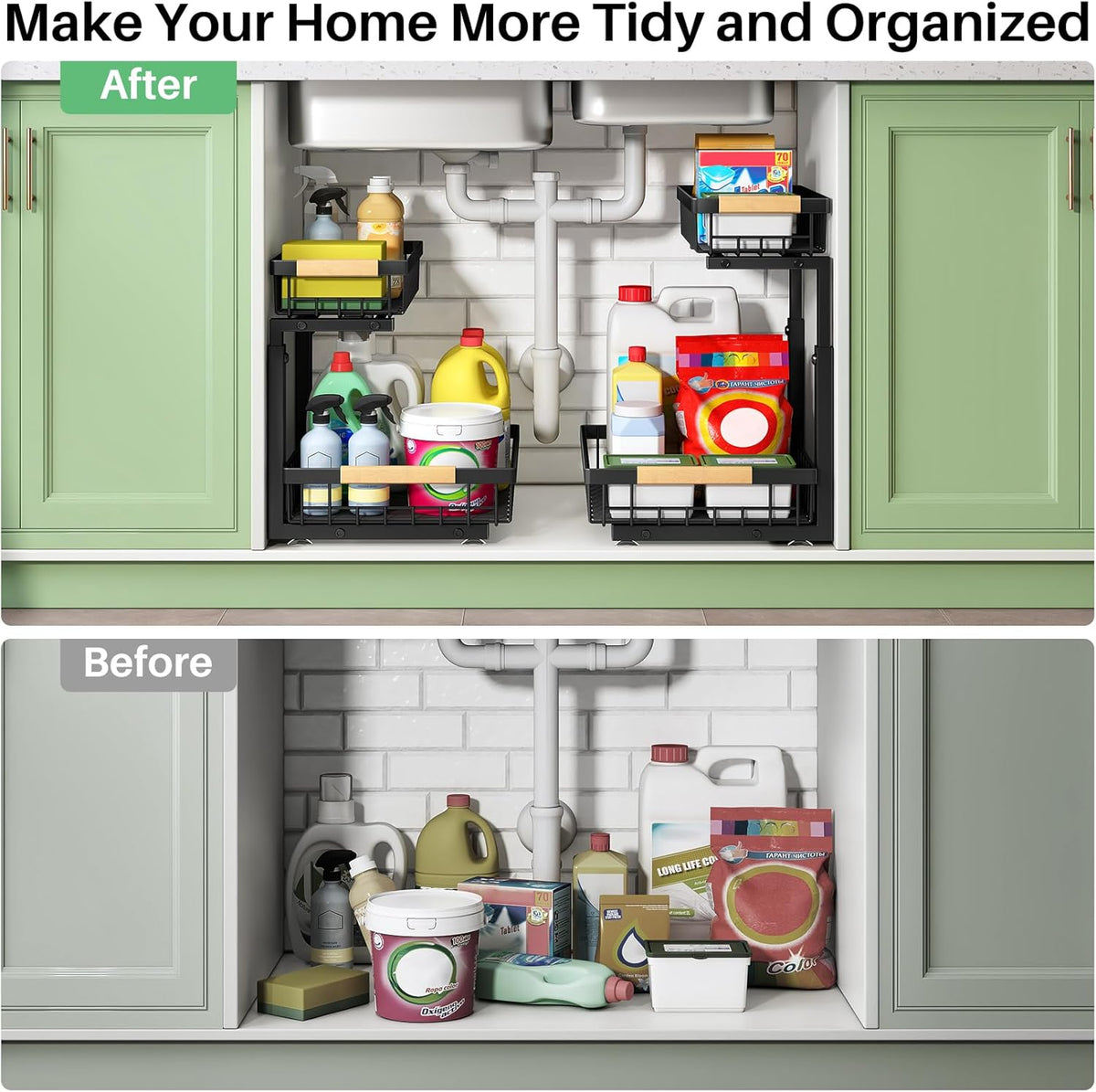 Kitstorack Under Sink Sliding Storage Rack for Efficient Home Office Routines, Heavy-Duty Bathroom Cabinet Organizer