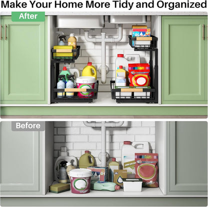 Kitstorack Under Sink Sliding Storage Rack for Efficient Home Office Routines, Heavy-Duty Bathroom Cabinet Organizer