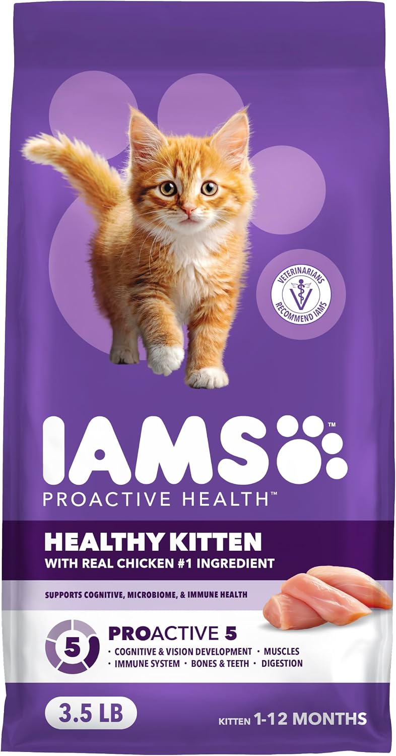 kitten-specific dry kibble formulated as 100% complete and balanced nutrition