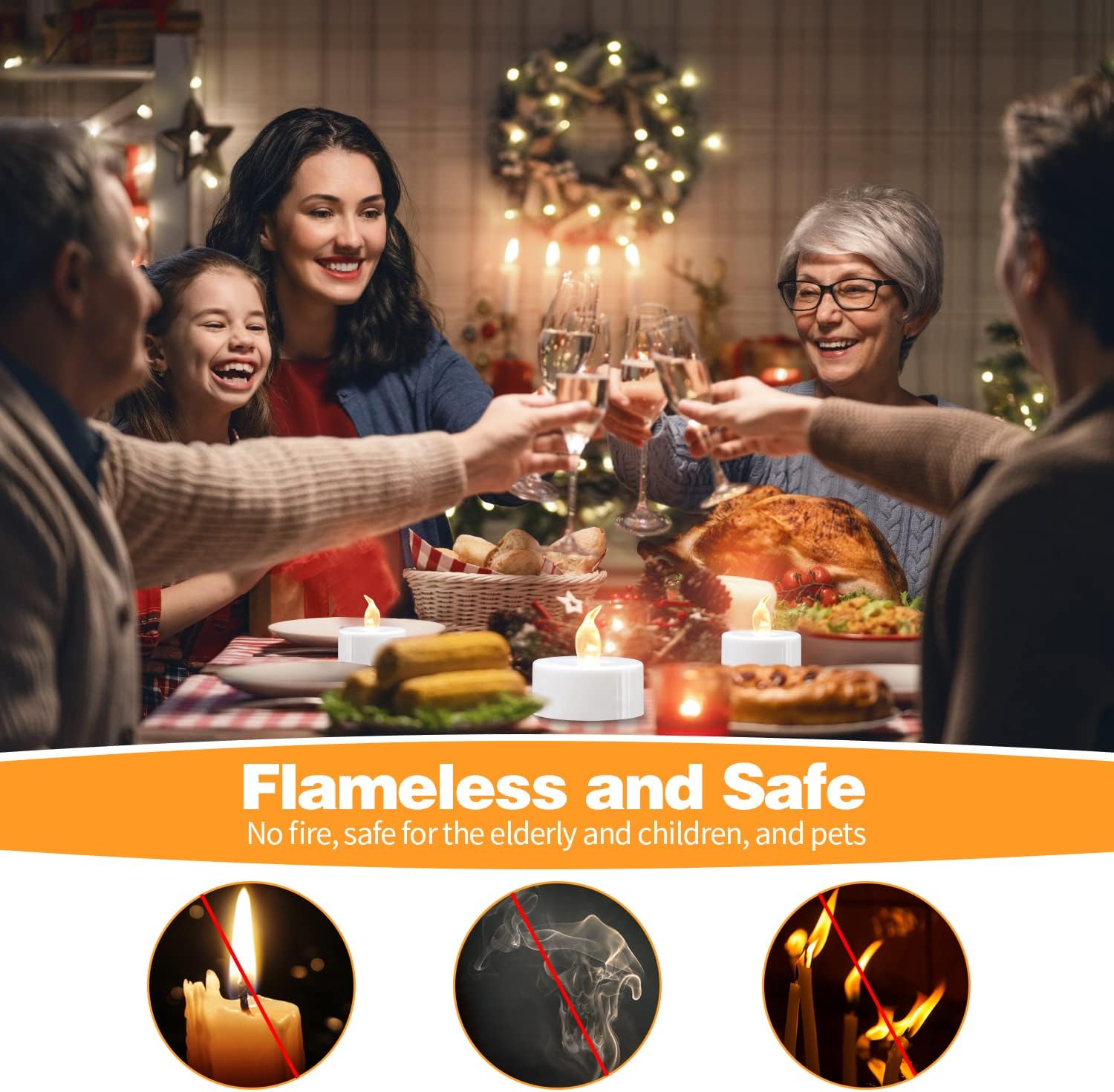 KOABY Battery Tea Lights – Child and Pet Safe LED Candles for Hallway, Stair Landing, and Around Bedding