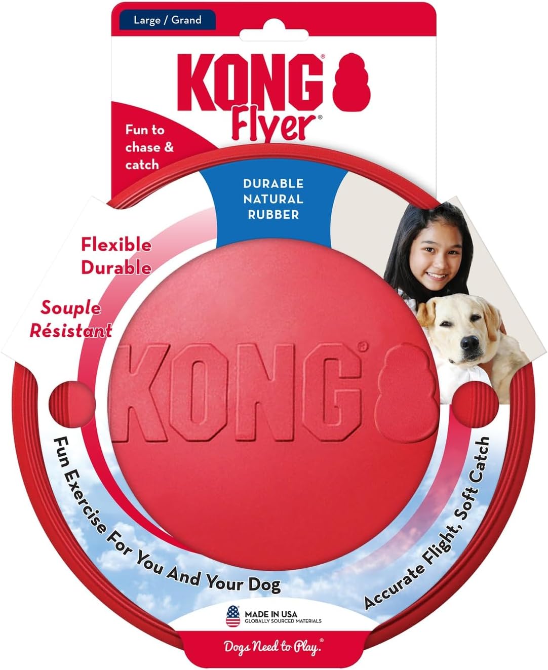 KONG Flyer Forgiving Rubber Fetch Disc for Rough-Playing Dogs, Safer Outdoor Dog Toy for Daily Exercise