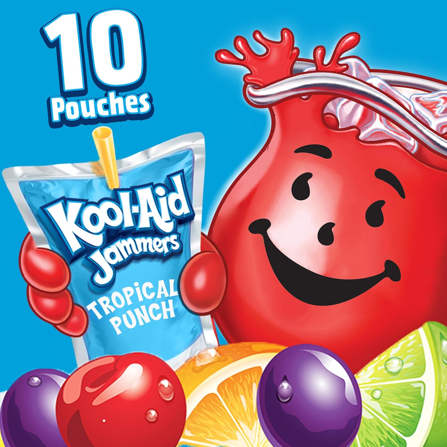 Kool-Aid Jammers Tropical Punch Pouches – Low-Sugar Soda Alternative for Adults, 6 fl oz Single-Serve Packs