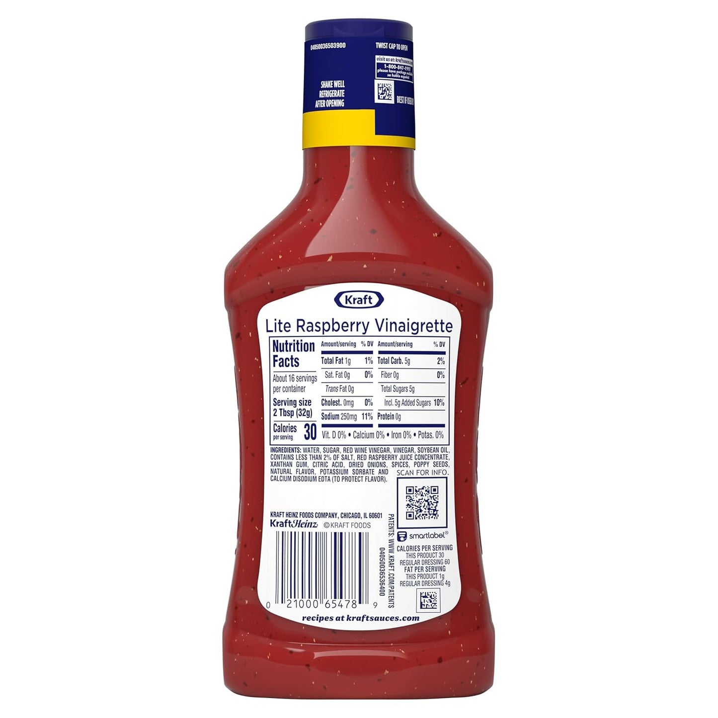 Kraft Lite Balsamic Raspberry Vinaigrette – Clean-Label Dressing for Weight Management and Spinach Salads, 16 fl oz
