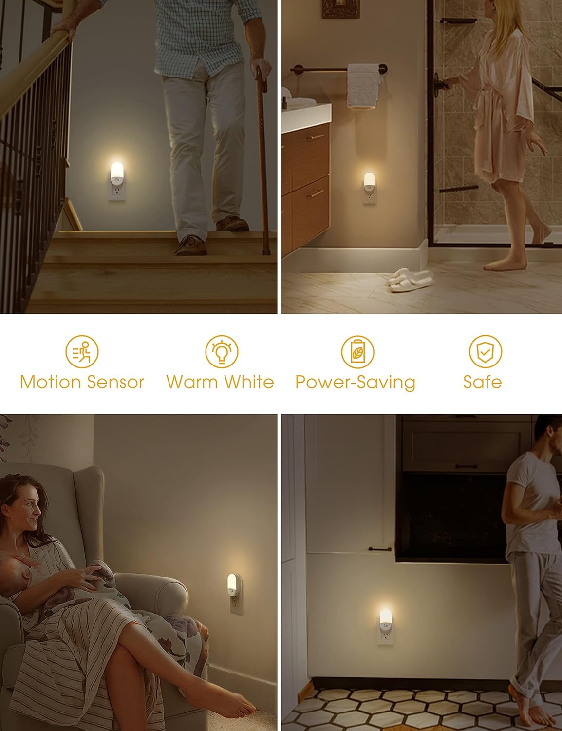 L LOHAS Baby and Child Night Light – Soft 3000K Glow for Sleep Friendly Nursery Lighting, Motion Sensor 2-Pack