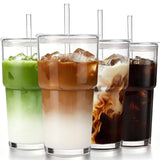 Glassware Luminous – Iced Latte Glass Elegant Home Bar Accessory, 20oz Ribbed Tumbler with Three-in-One Lid