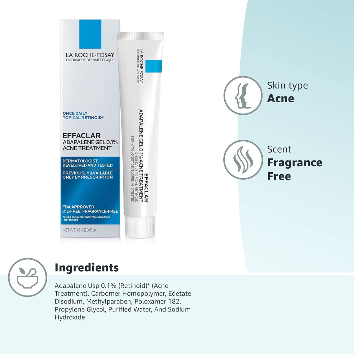 La Roche-Posay Prescription-Strength Adapalene Gel – Calming Acne Solution for Your Bedtime Routine