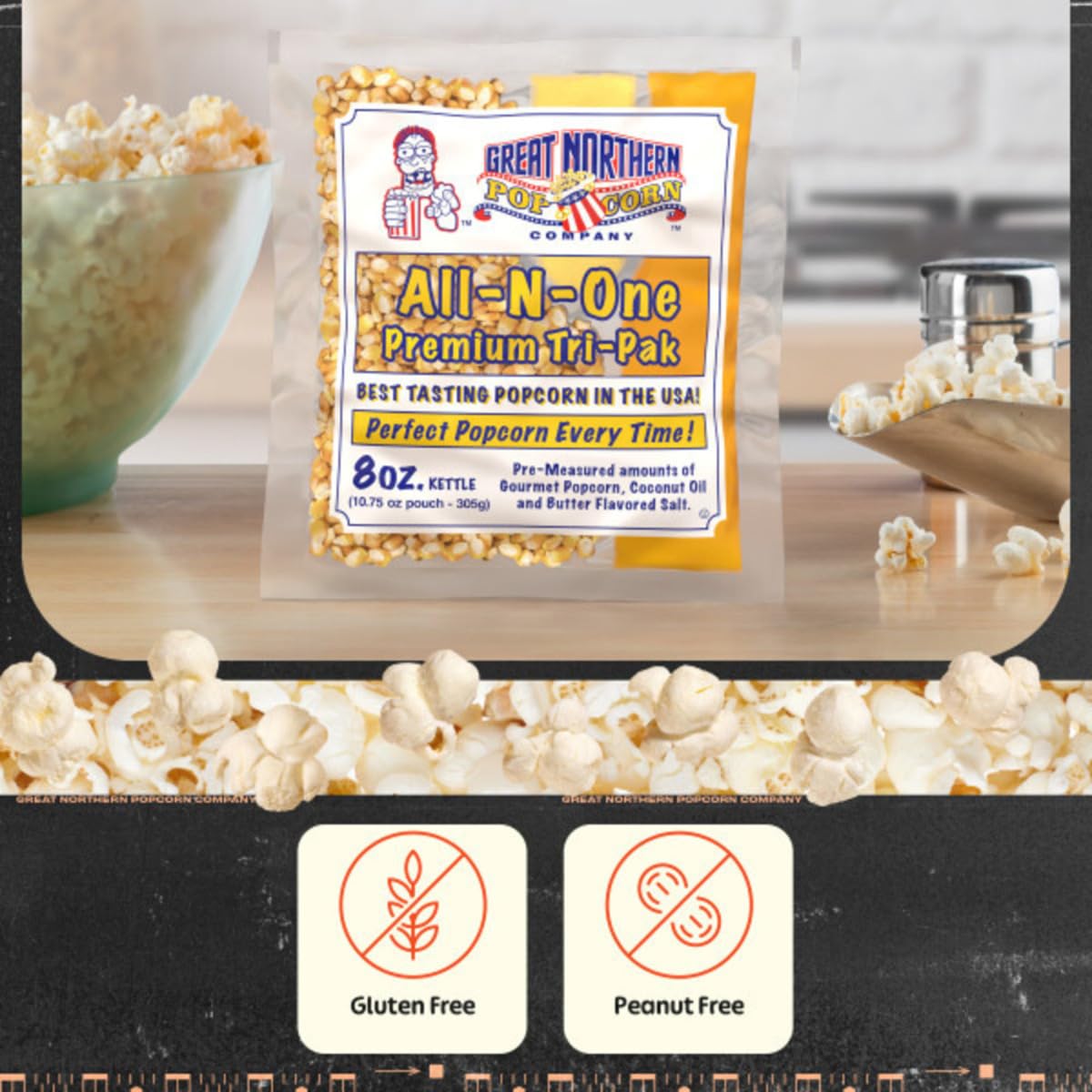 labeled gluten-free, peanut-free, and diacetyl-free