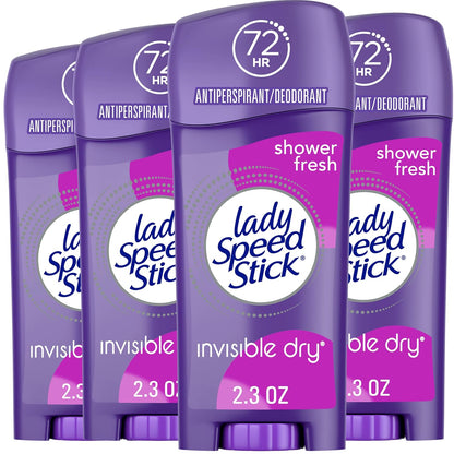 Lady Speed Stick Antiperspirant for Women – Shower Fresh Scent for a Calming Nightly Self-Care Ritual, 2.3 oz Stick (4 Pack)