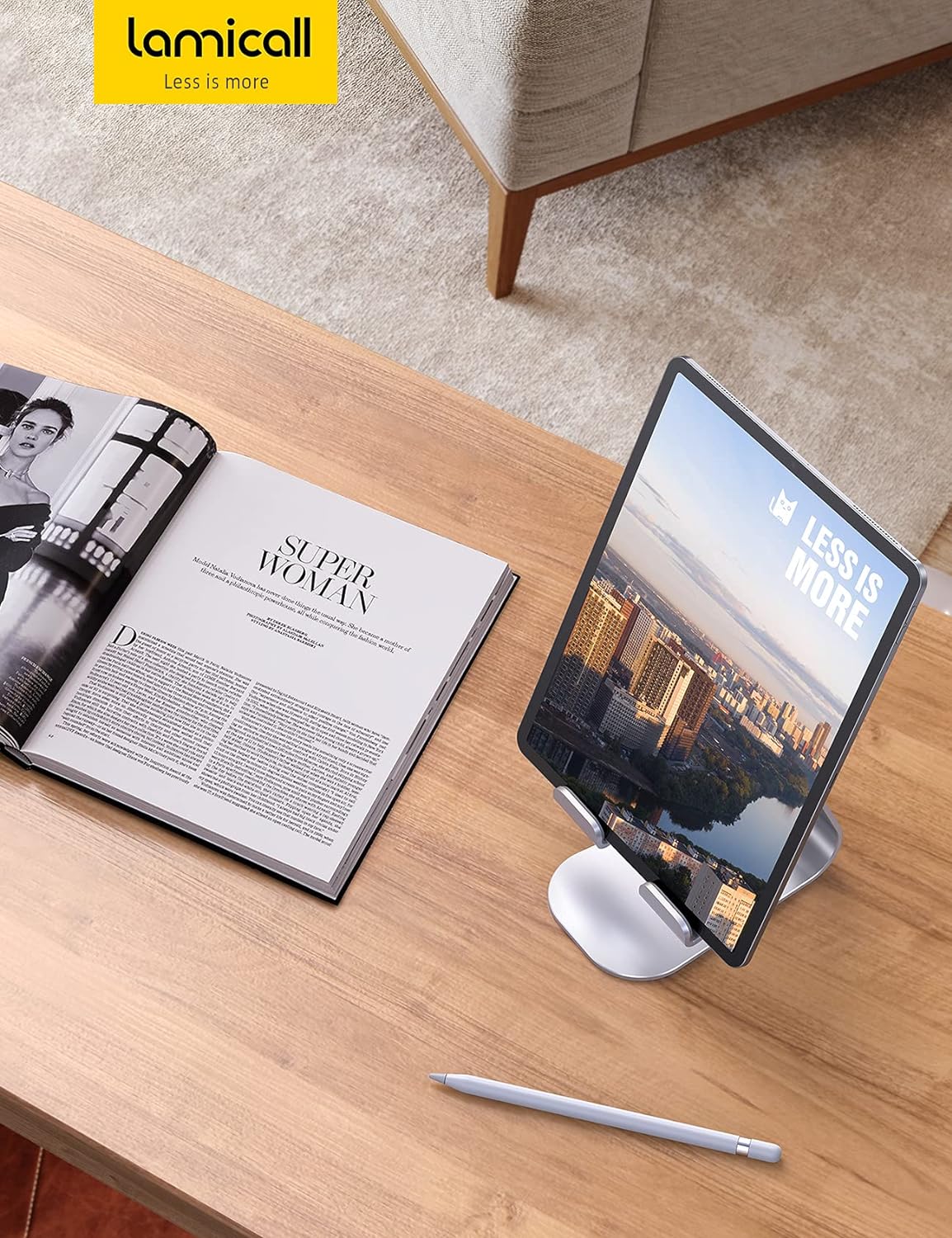 Lamicall Adjustable Tablet Stand in Neutral Tones – Minimalist iPad Holder for Intentional Workspaces