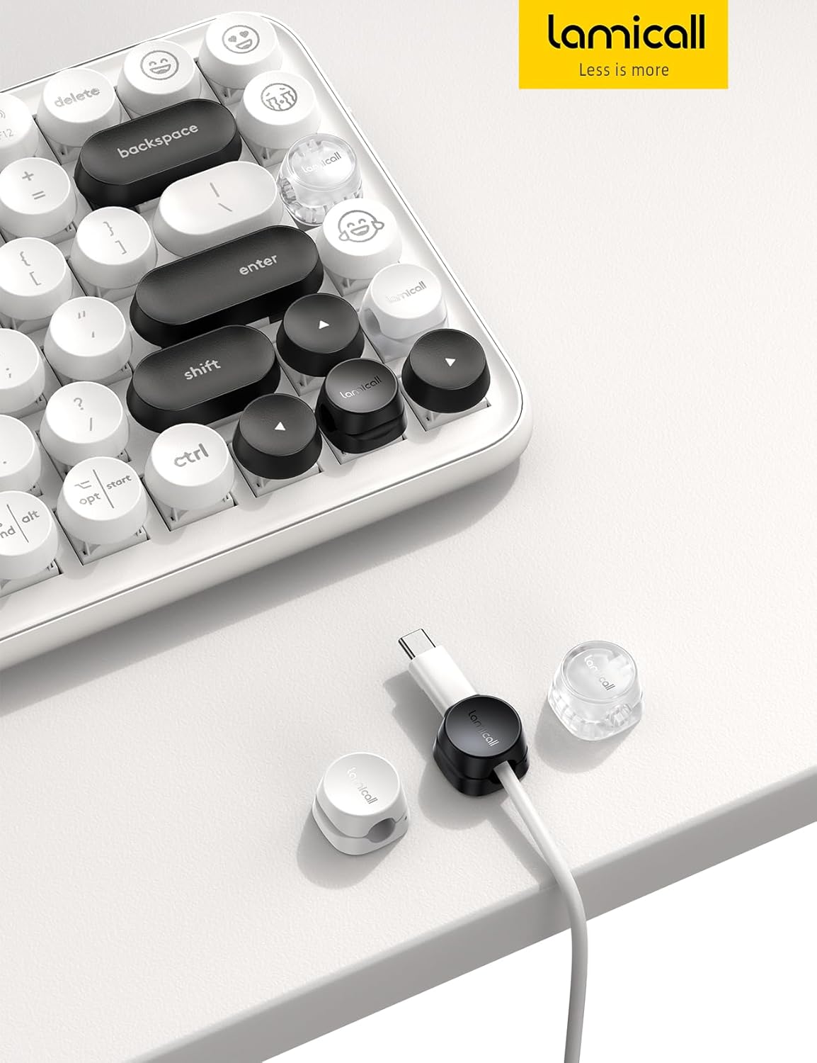 Lamicall Desk Cord Holder [1s Lock] - Minimalist Cable Organizer for Living Room and Bedside, Adhesive Spring Clip Set, 8-Pack, White