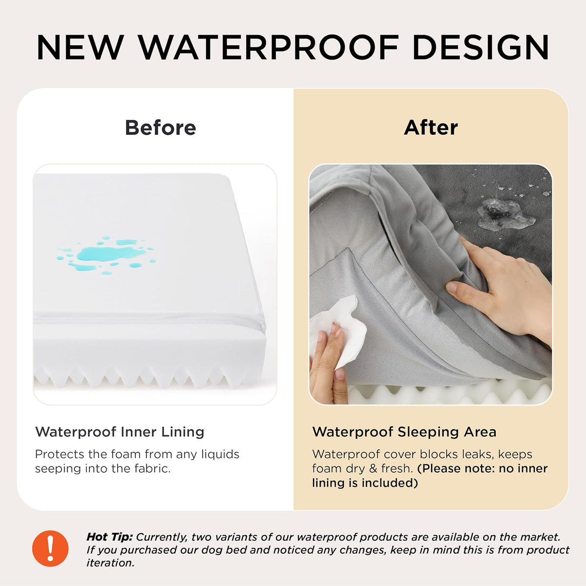 laminated waterproof inner lining under a removable, machine-washable flannel cover