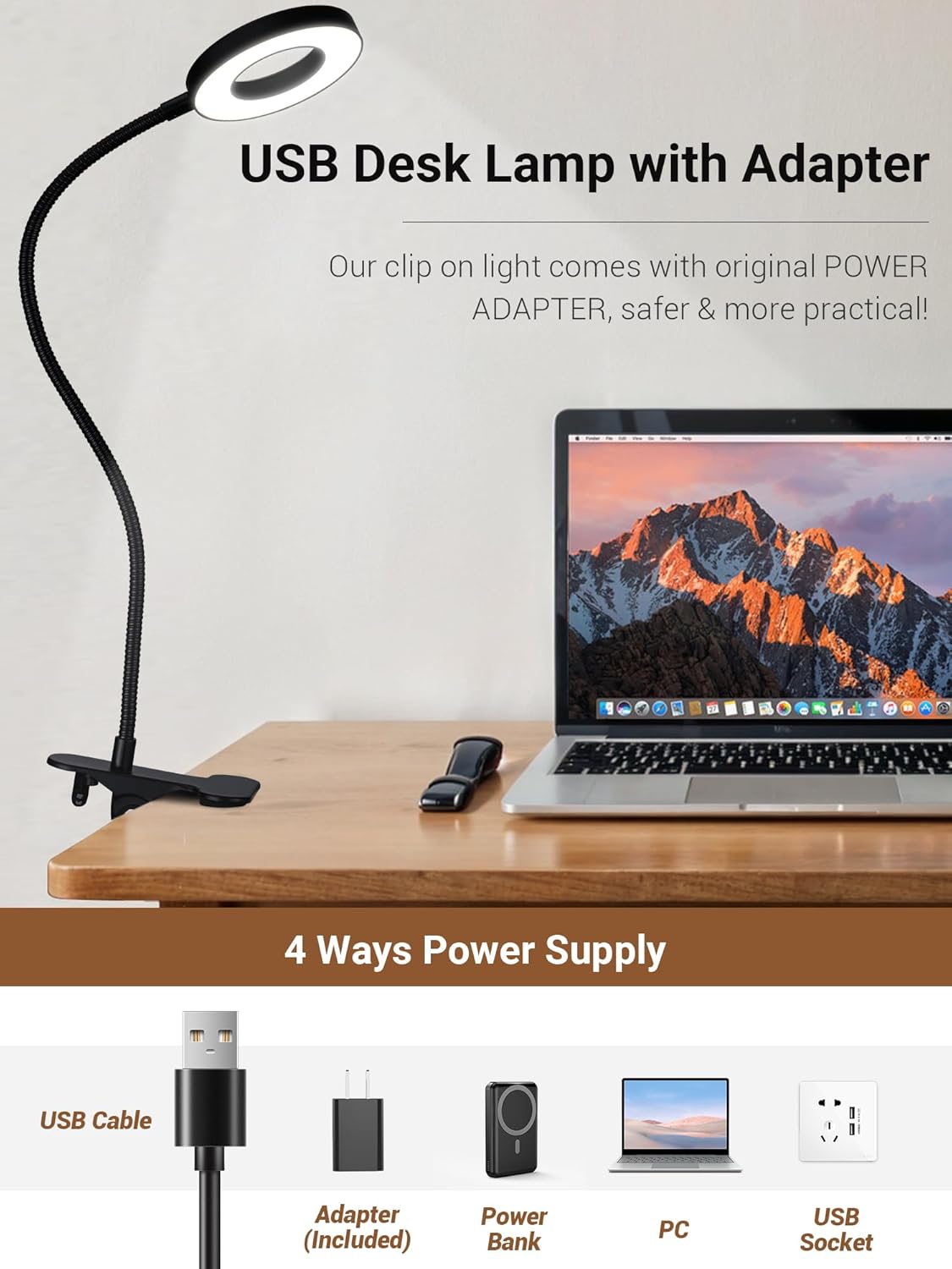 LampDepot Soothing USB Clip Lamp for Late Night Reading in Bed – Glare-Free Light That Protects Rest and Vision